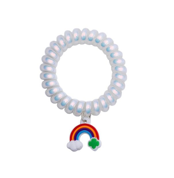 Bridging coil hair tie with charm